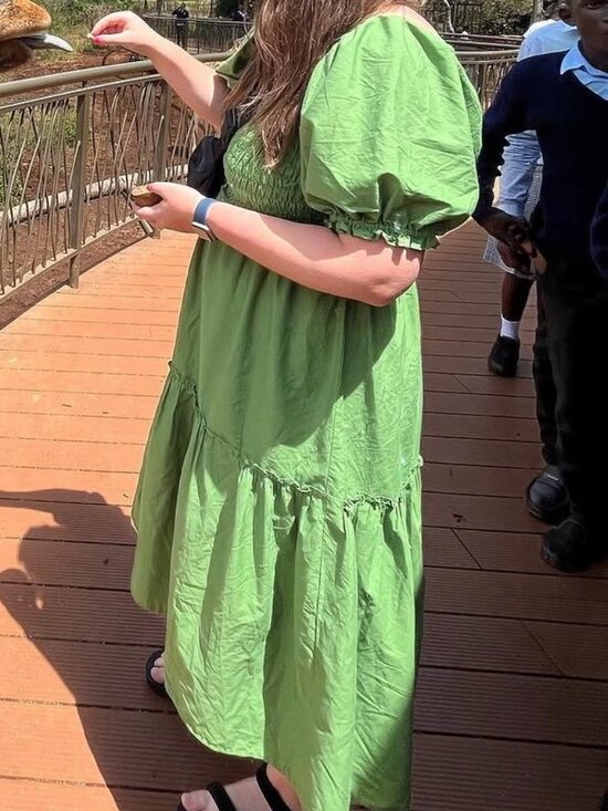 Abercrombie & Fitch Dresses & Skirts - Abercrombie & Fitch Puff Sleeve Tiered Midi Dress in Green